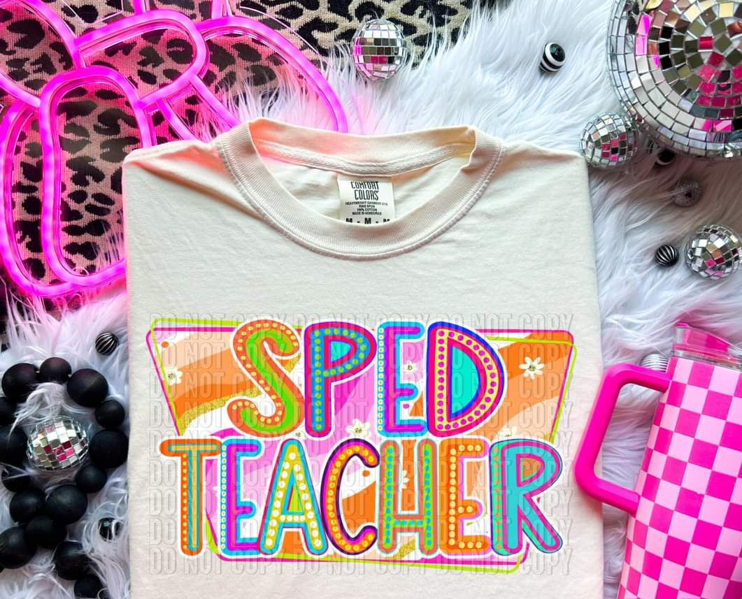 Sped teacher retro orange and pink background 33110 DTF transfer