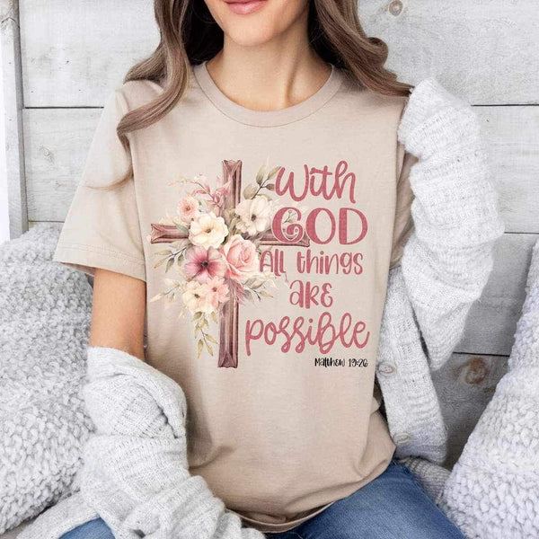 With god all things are possible floral cross 24048 DTF transfer