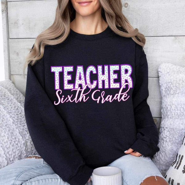 Sixth grade teacher polka dots purple embroidery 24042 DTF transfer