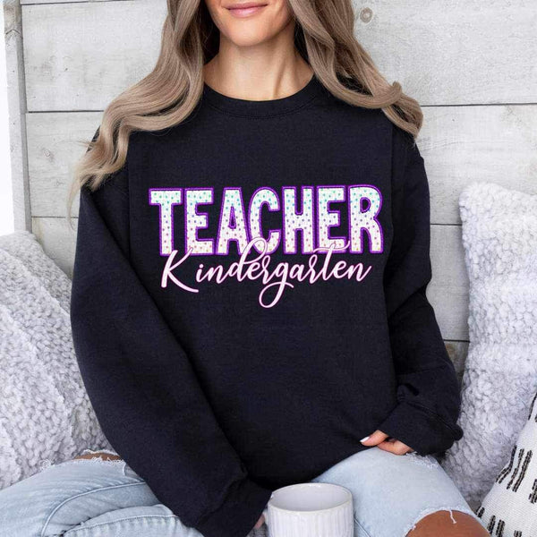 Kindergarten teacher polka dots purple embroidery 24045 DTF transfer