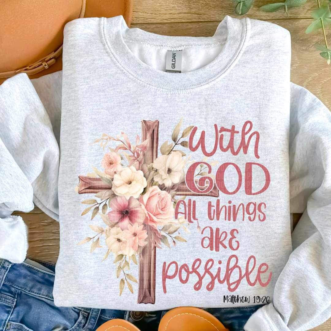 With god all things are possible floral cross 24048 DTF transfer