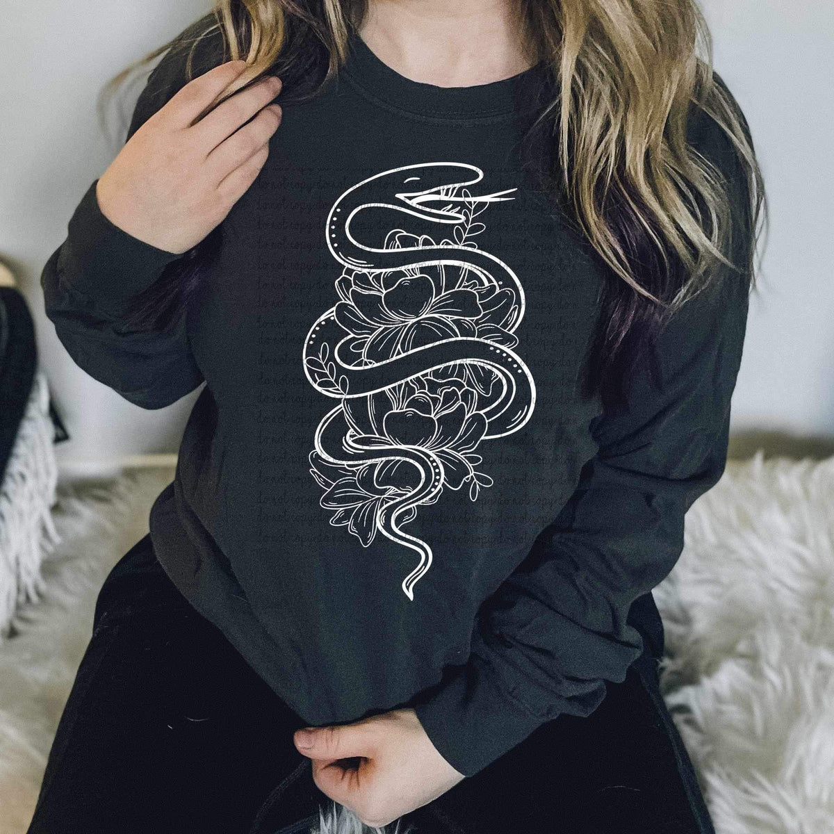 White outline of snake and flowers 9273 DTF TRANSFERS