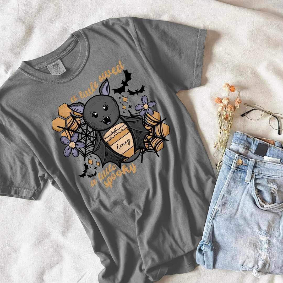 A little sweet a little spooky bat with honey GOLD font (CSC) 24050 DTF transfer