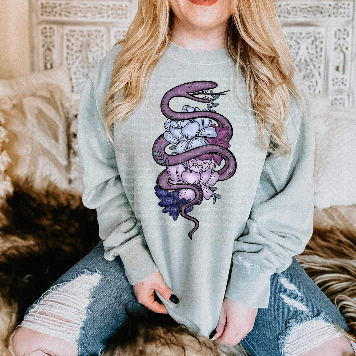 Purple snake with flowers 9261 DTF TRANSFERS