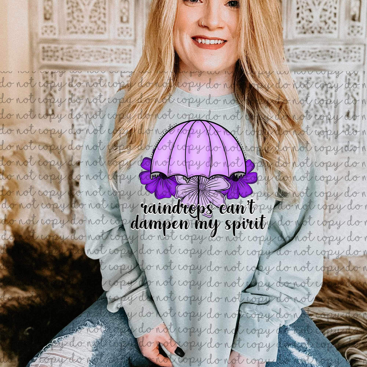 Raindrops can’t dampen my spirit (purple umbrella) 9054 DTF TRANSFER