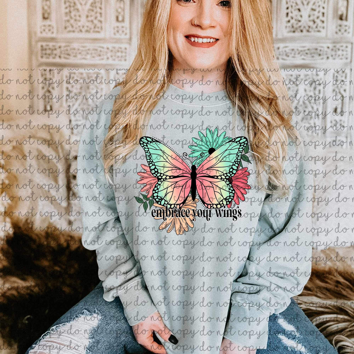 Embrace your wings (colorful butterfly with flowers) 9250 DTF TRANSFER
