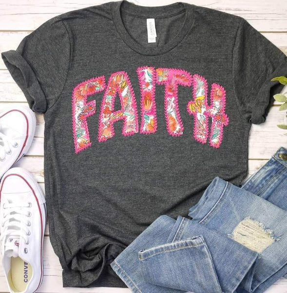 Faith pink embroidery floral filled 24087 DTF transfer