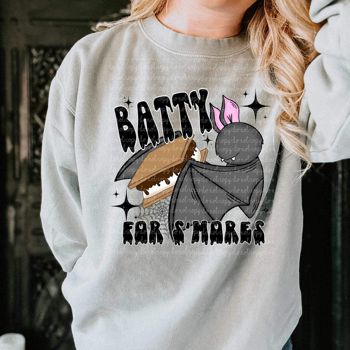 Batty for smores (bat holding smores) 9309  DTF TRANSFER