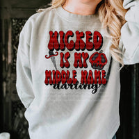 Wicked is my middle name darling (red font with dagger and skull)  9305 DTF TRANSFER