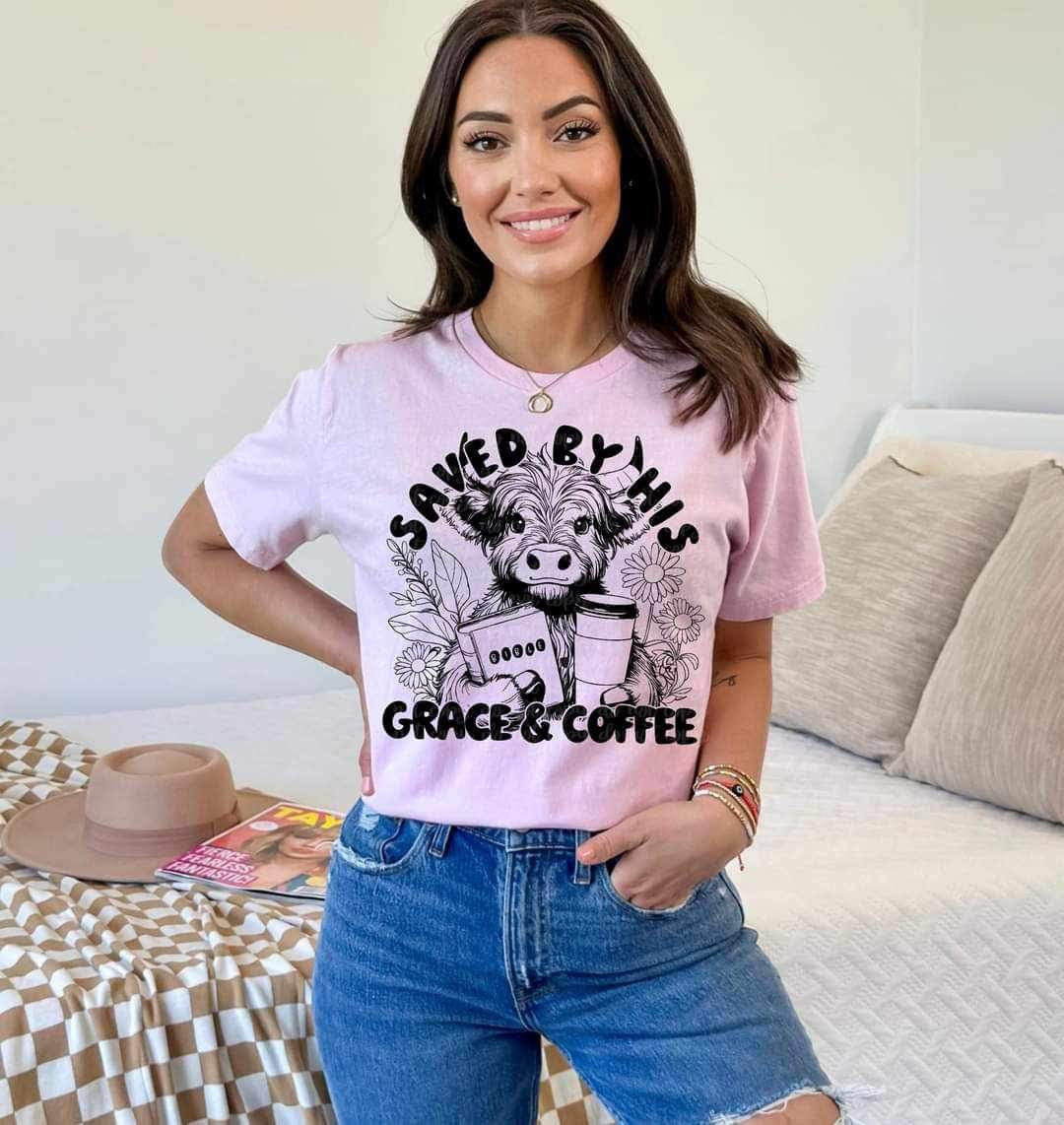 Saved by his grace & coffee cow BLACK 24090 DTF transfer