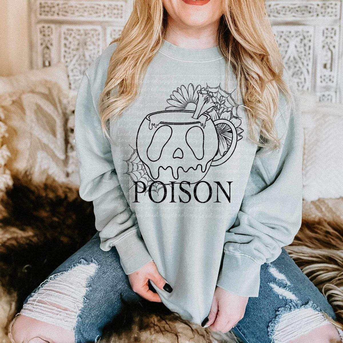 Poison (BLACK skull mug with bones, flowers, and webs) 9303 DTF TRANSFER