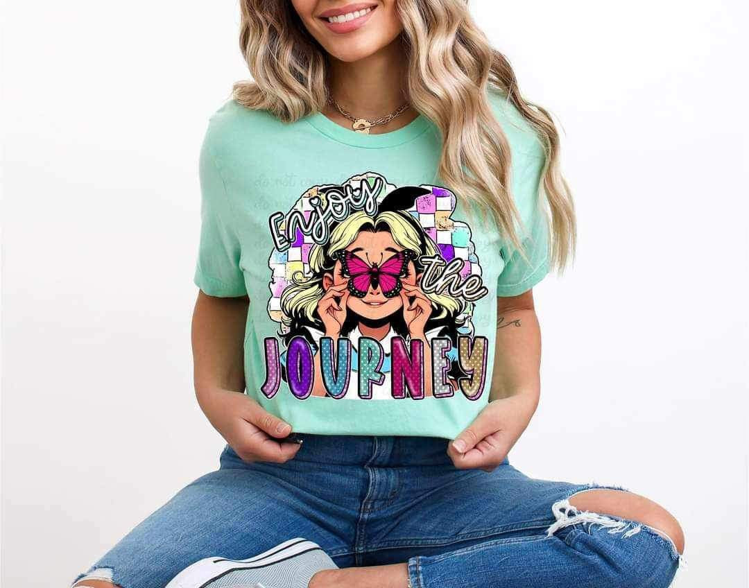 Enjoy the journey girl with blonde hair 24107 DTF transfer