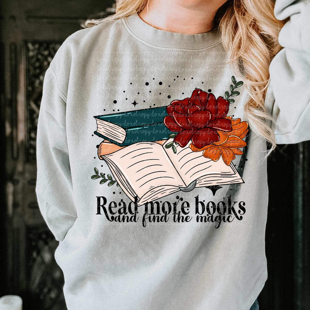Read more books and find the magic (books with red and orange flowers) 9300 DTF TRANSFERS