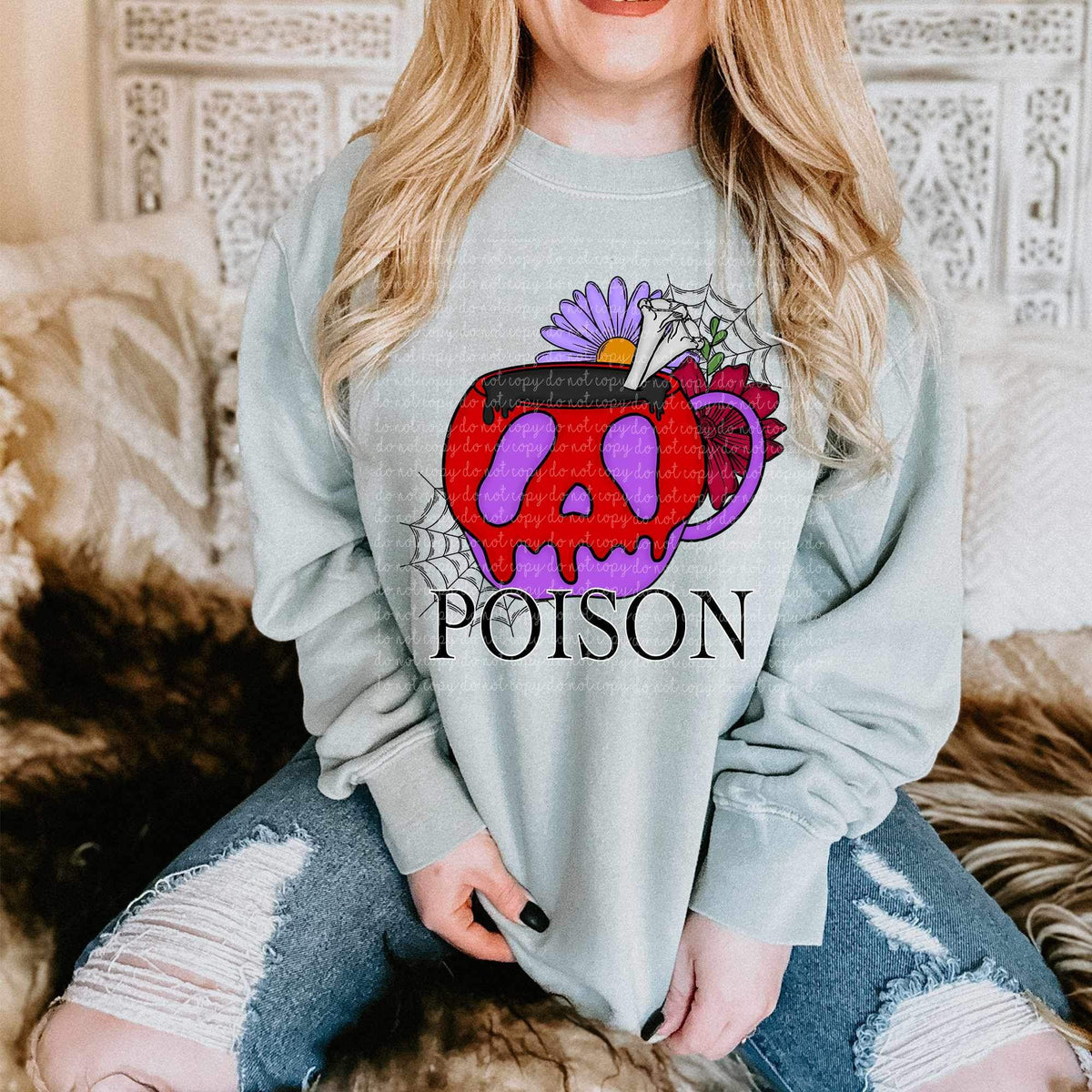 Posion (red and purple skull mug with bones, flowers, and webs) 9298 DTF TRANSFERS