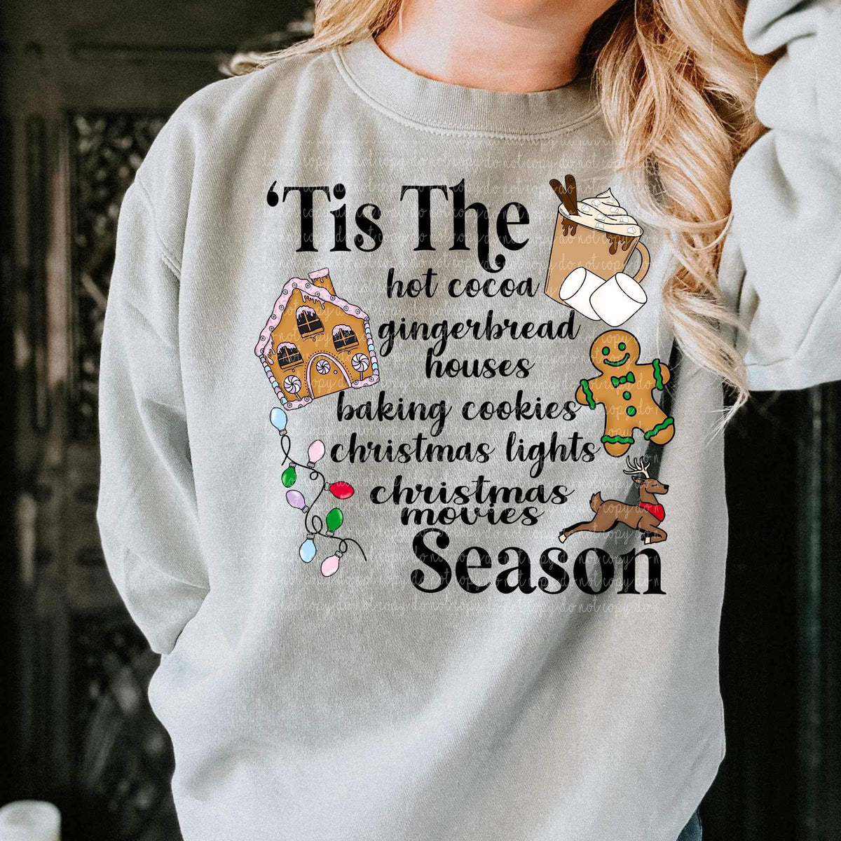 Tis the season (hot cocoa, gingerbread houses, baking cookies, christmas lights, christmas movies) 9293 DTF TRANSFERS