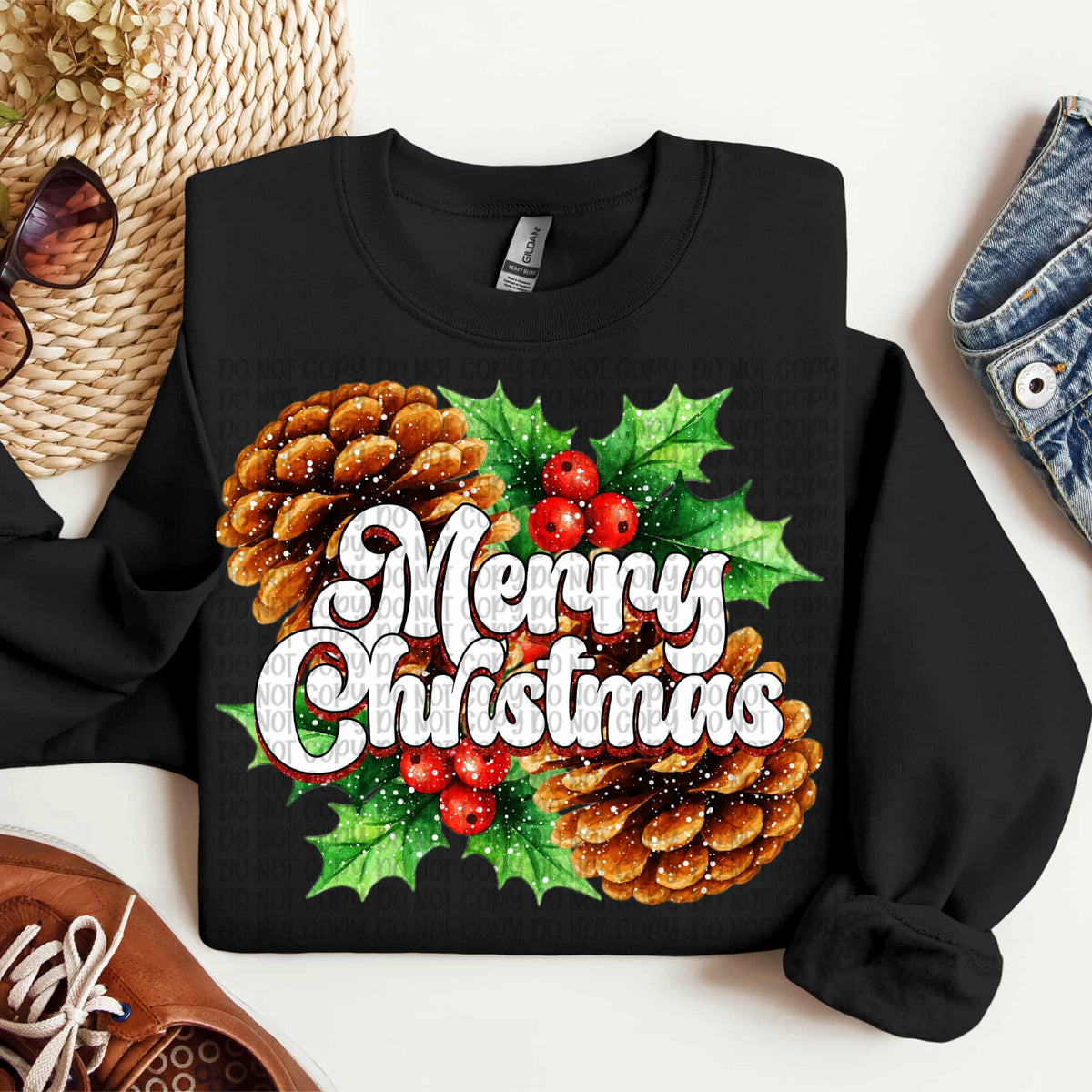 Merry Christmas pinecones and Holly (VP) DTF transfer