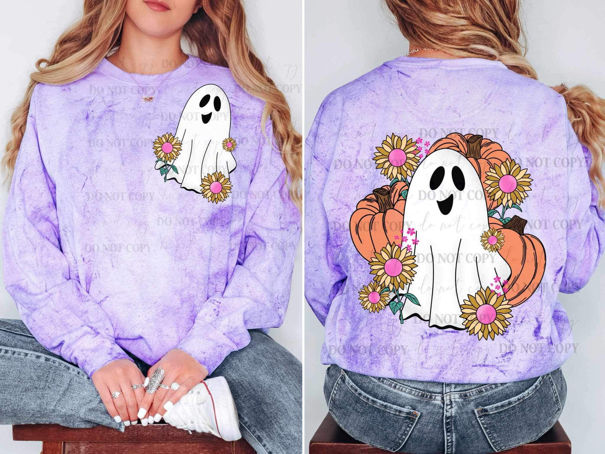 Ghost with pumpkins and sunflowers BACK ONLY 9278 DTF TRANSFERS