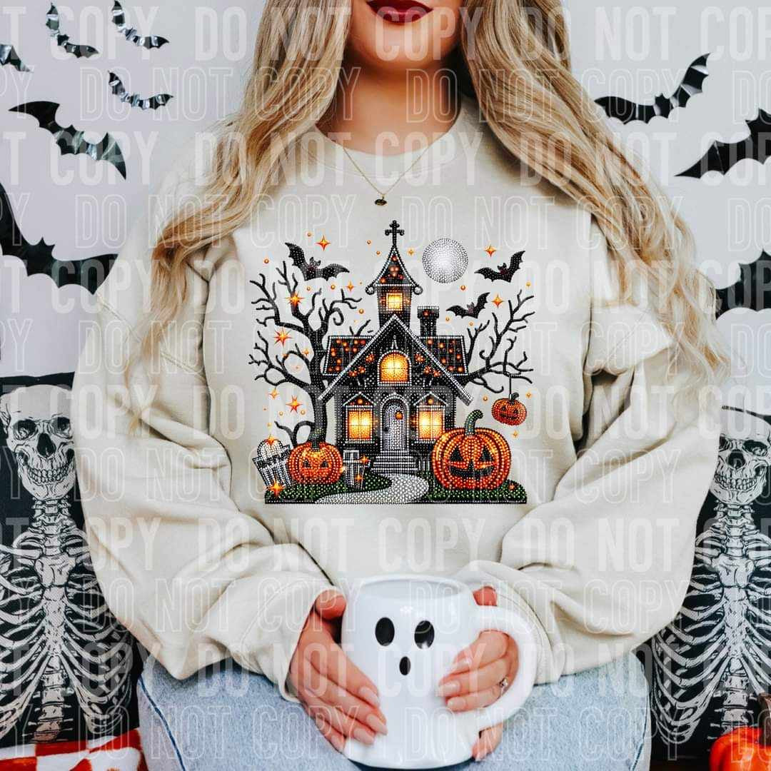 Haunted house with pumpkins (DD) 52792 DTF transfer