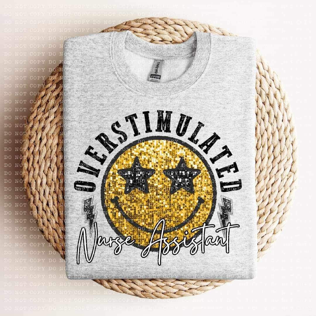 Overstimulated nurse assistant sequin smiley 24124 DTF transfer