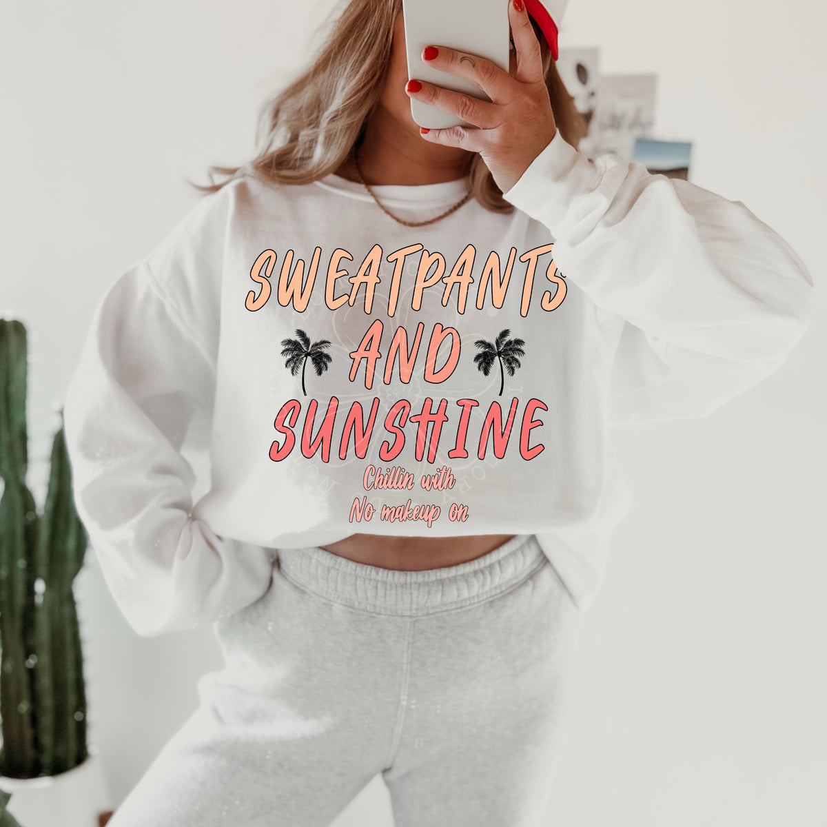 Sweatpants and sunshine chillin with no makeup on pink and yellow (VIRGO) 33200 DTF transfer