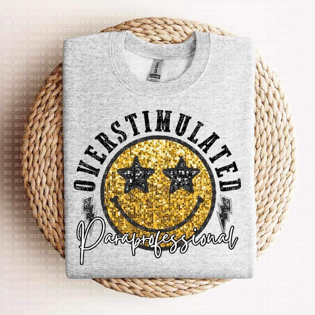 Overstimulated paraprofessional sequin smiley 24123 DTF transfer
