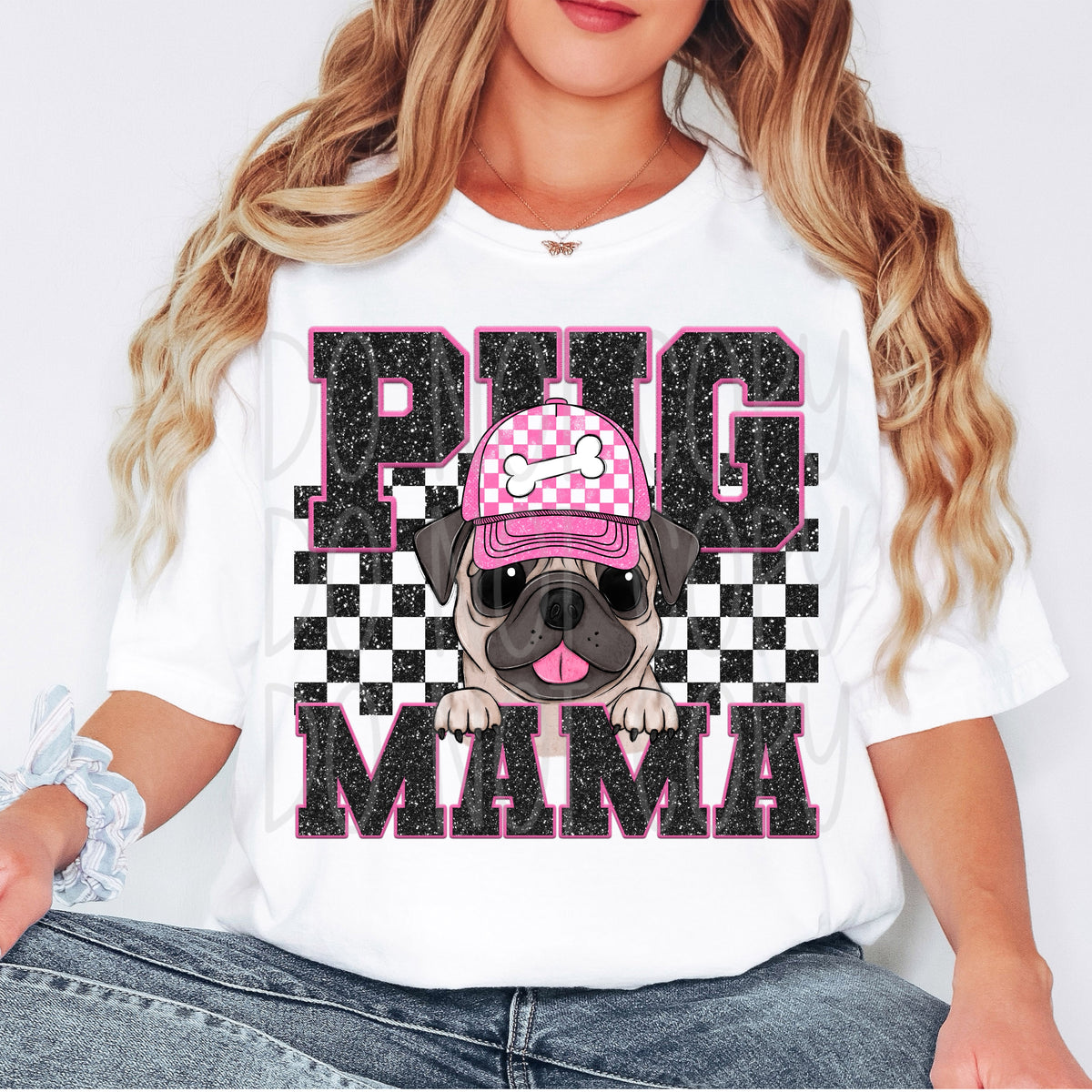 Pug mama black checkered (VIRGO) 33246 DTF transfer