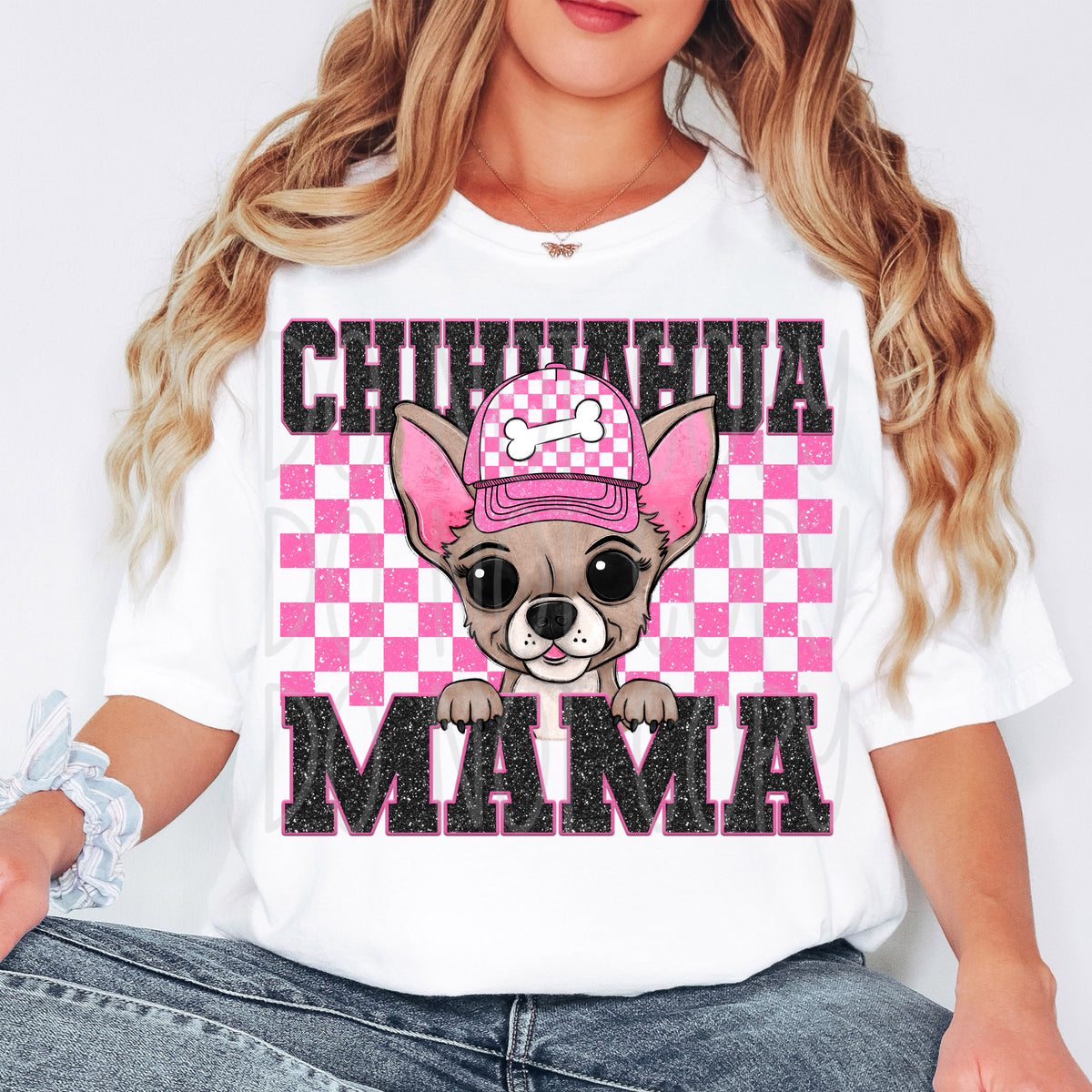 Chihuahua mama pink checkered (VIRGO) 33234 DTF transfer