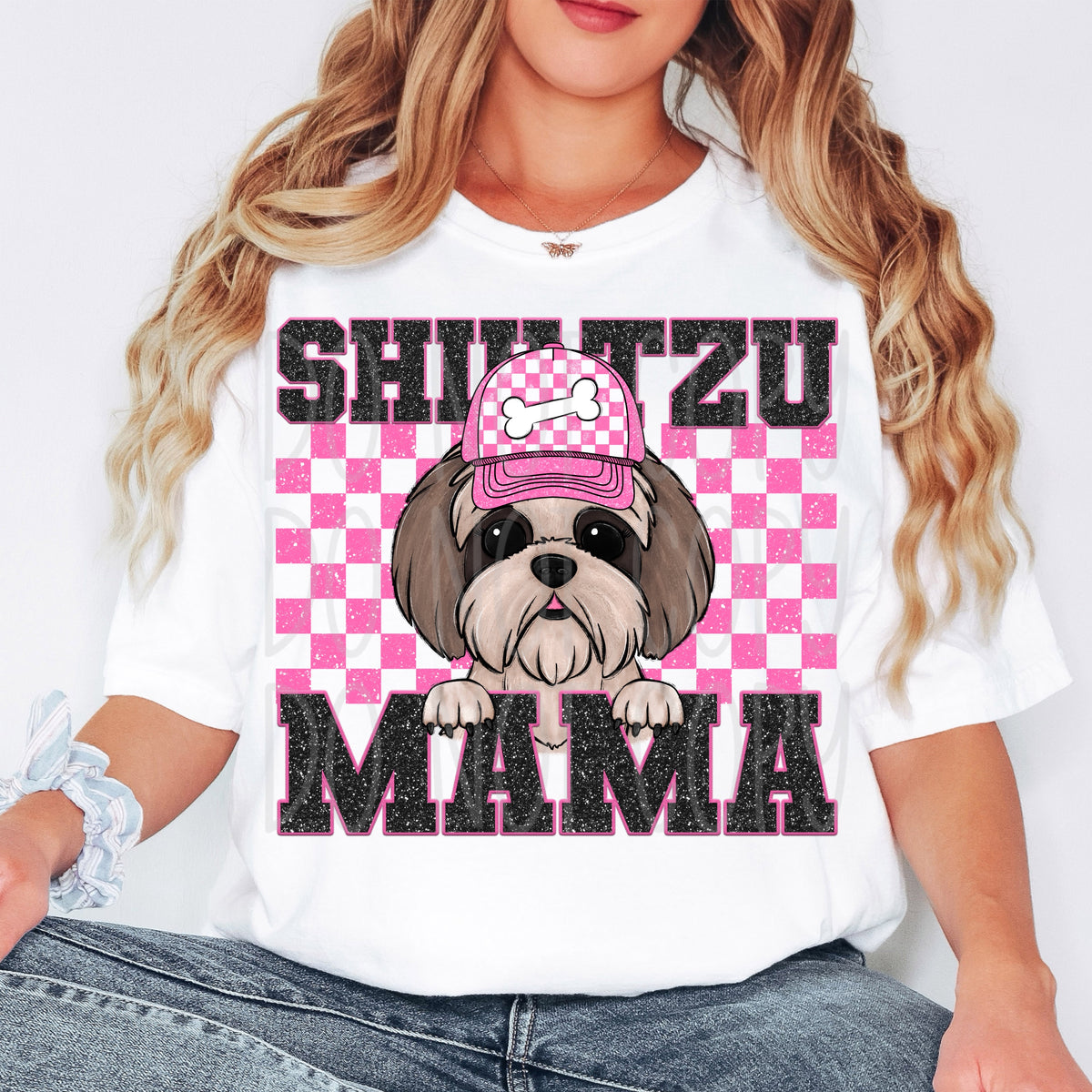 Shihtzu mama pink checkered (VIRGO) 33248 DTF transfer