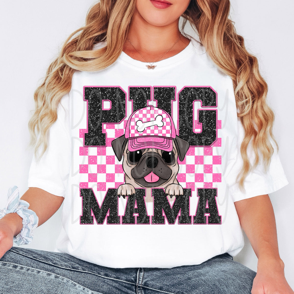 Pug mama pink checkered (VIRGO) 33244 DTF transfer