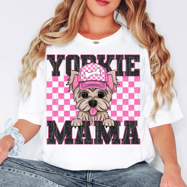 Yorkie mama pink checkered (VIRGO) 33235 DTF transfer