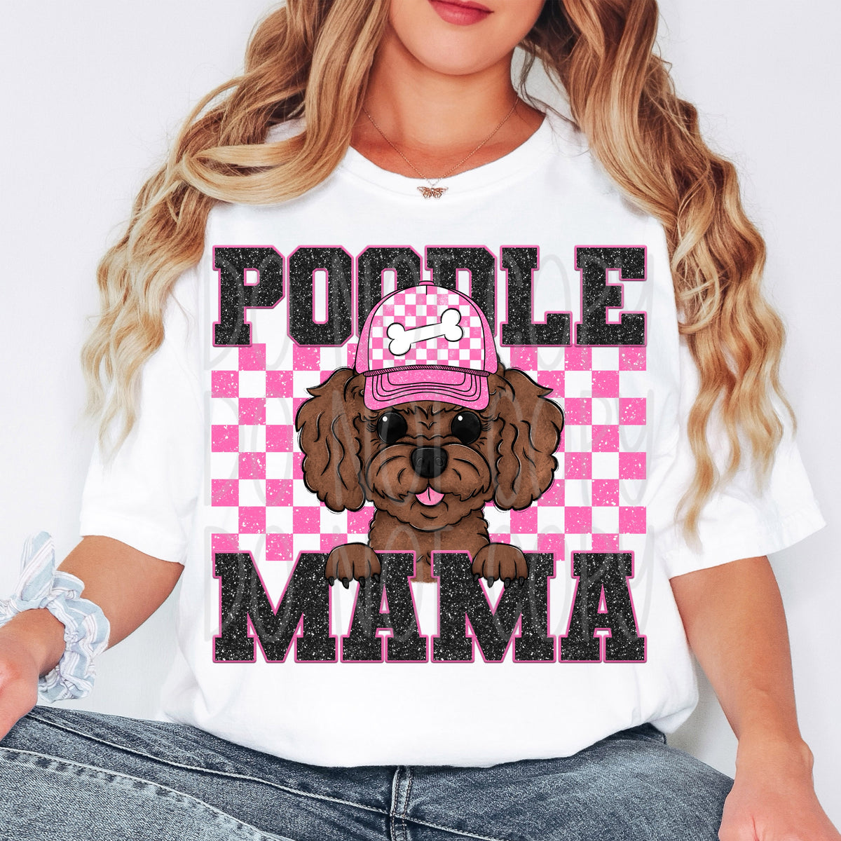 Poodle mama pink checkered (VIRGO) 33811 DTF transfer