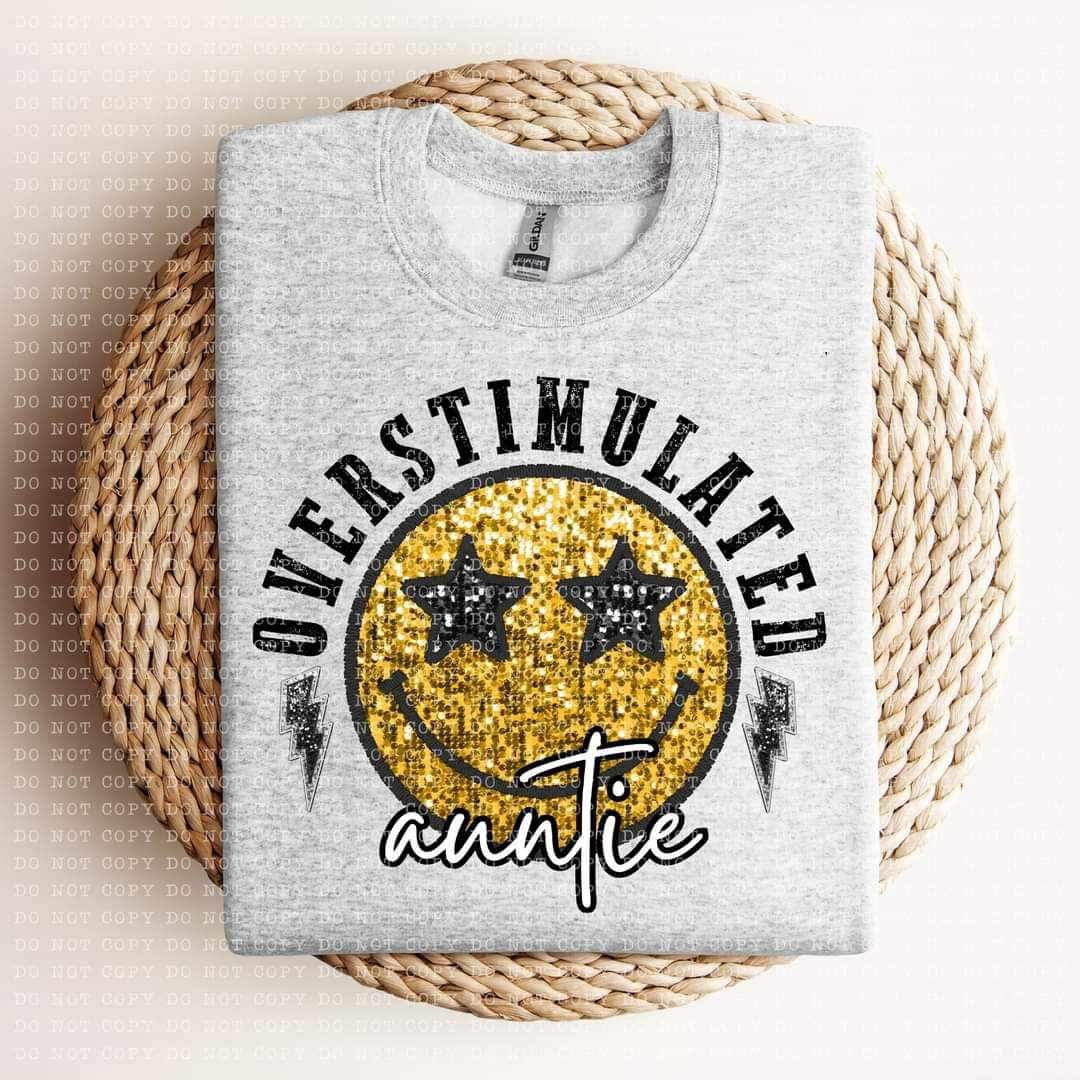 Overstimulated auntie sequin smiley 24148 DTF transfer
