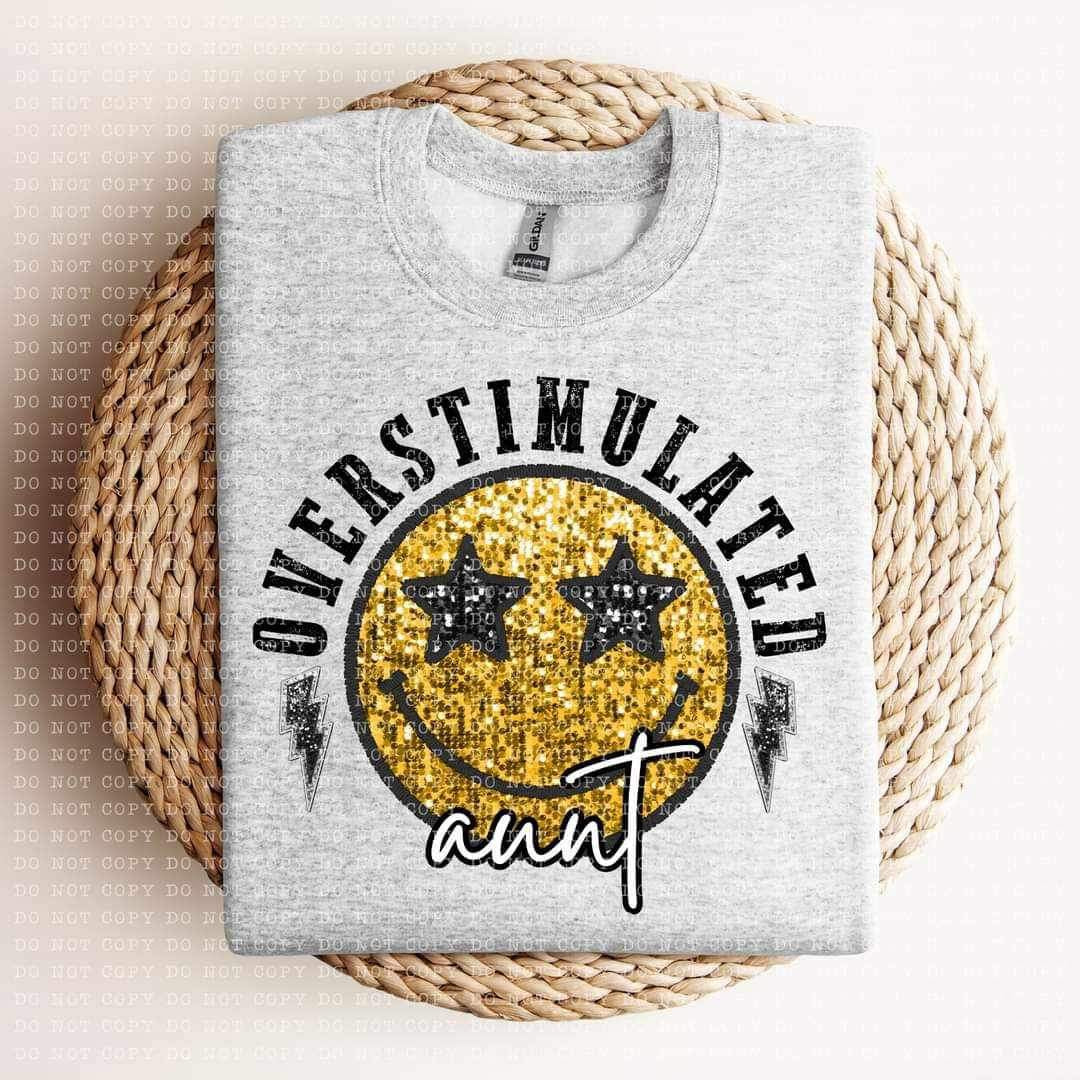 Overstimulated aunt sequin smiley 24144 DTF transfer