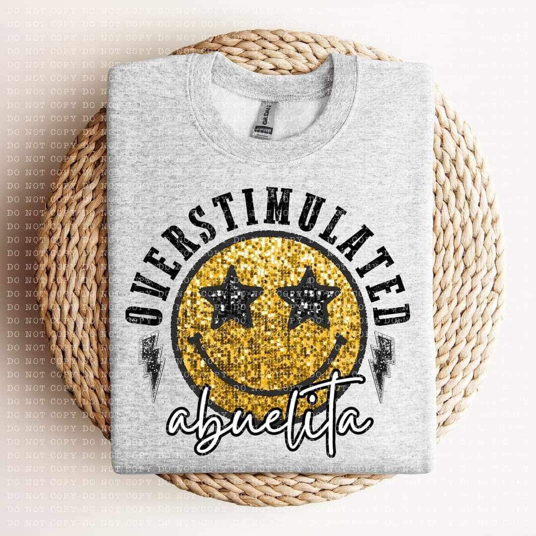 Overstimulated Abuelita sequin smiley 24133 DTF transfera