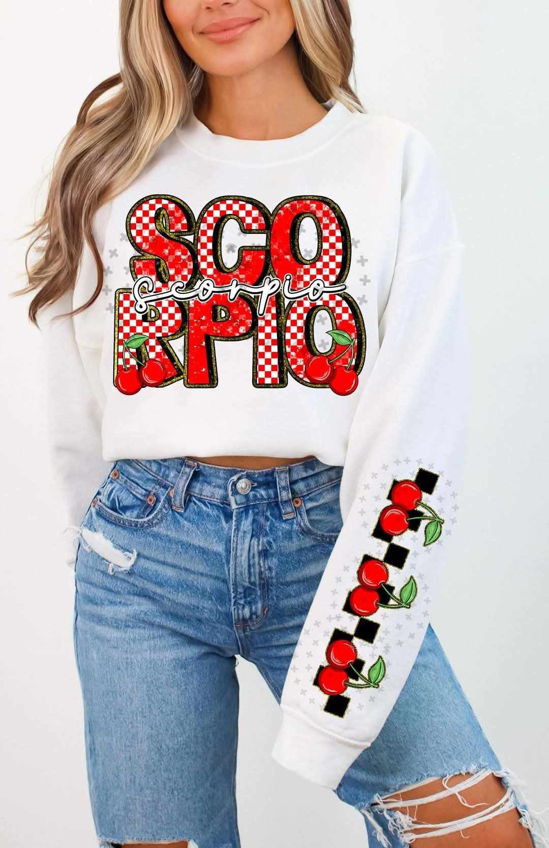 Scorpio red font cherries FRONT (C’s) 82748 DTF transfer