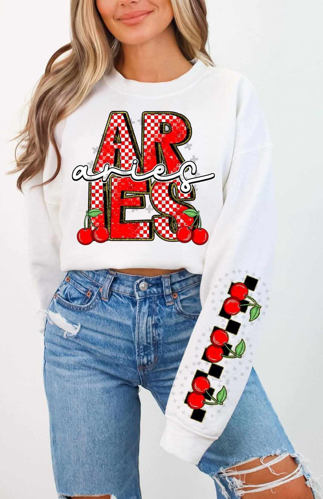 Aries red font cherries FRONT (C’s) 82747 DTF transfer