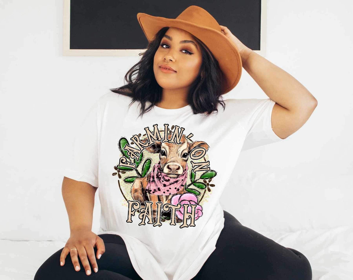 Farmin on faith (cow with pink bandana) 9412 DTF TRANSFERS