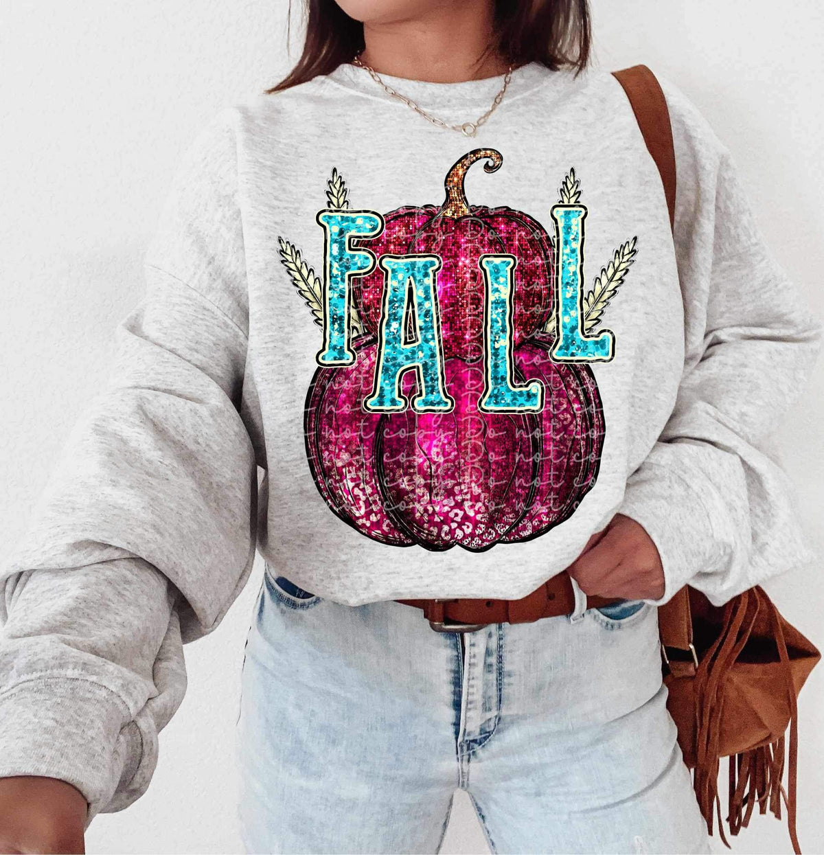 Fall (stacked pumpkin blue and pink sequin) 9403 DTF TRANSFERS