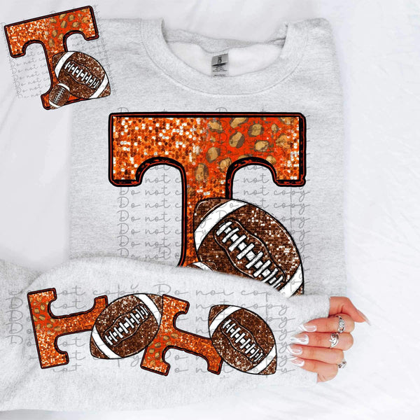Sequin T and football (tennessee) FRONT ONLY 9396 DTF TRANSFERS