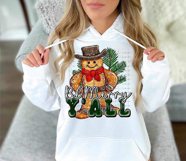 Be merry y’all (cowboy gingerbread man) 9374 DTF TRANSFERS
