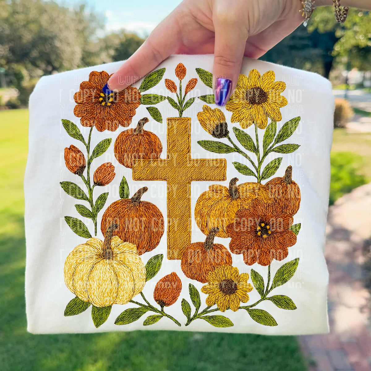 Cross Pumpkin and Florals SBB DTF Transfer