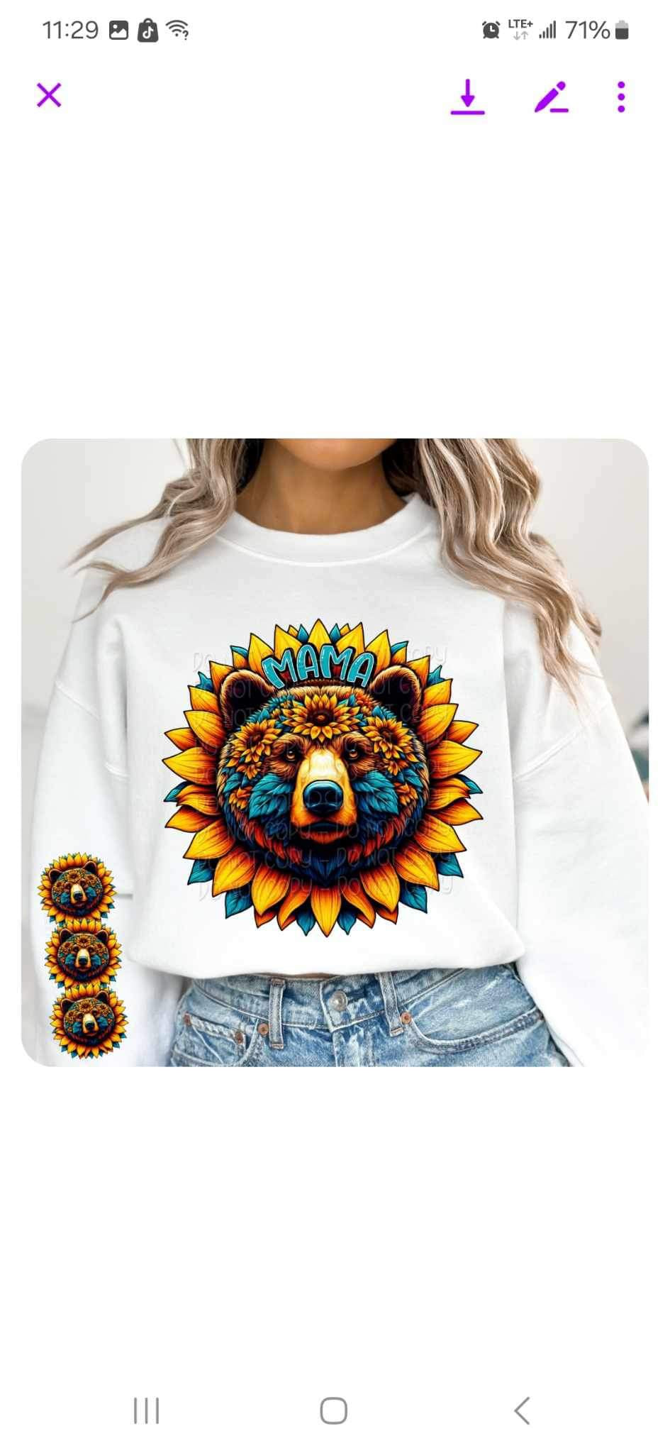 Mama bear sunflower FRONT 24258 DTF transfer