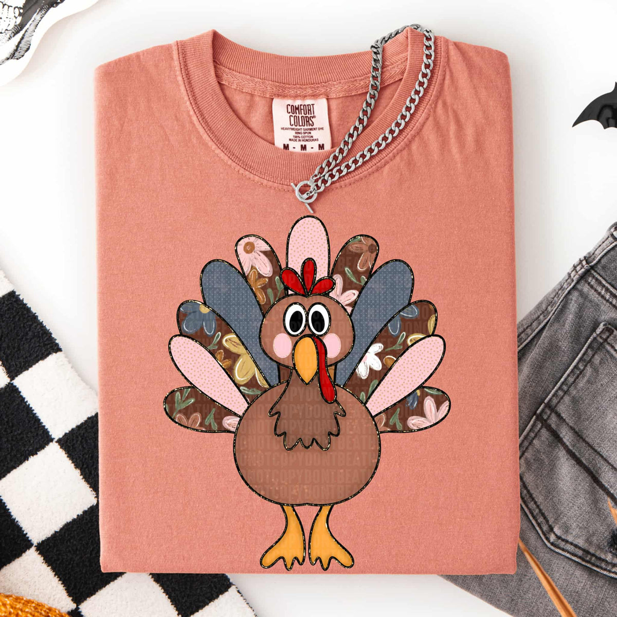 Turkey with pink navy and floral wings (SDD) DTF transfer