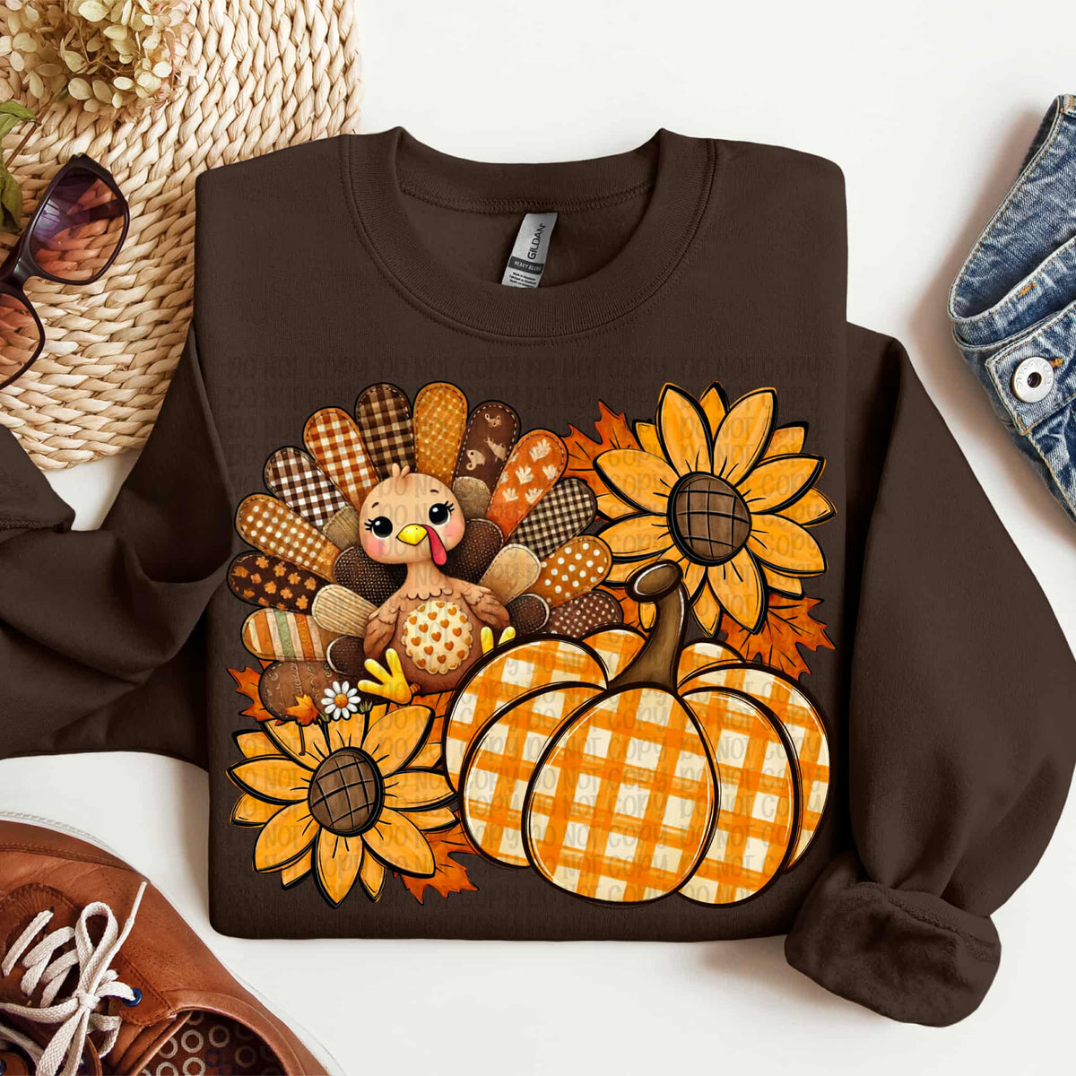 Plaid Turkey Pumpkin and sunflowers (VP) DTF transfer