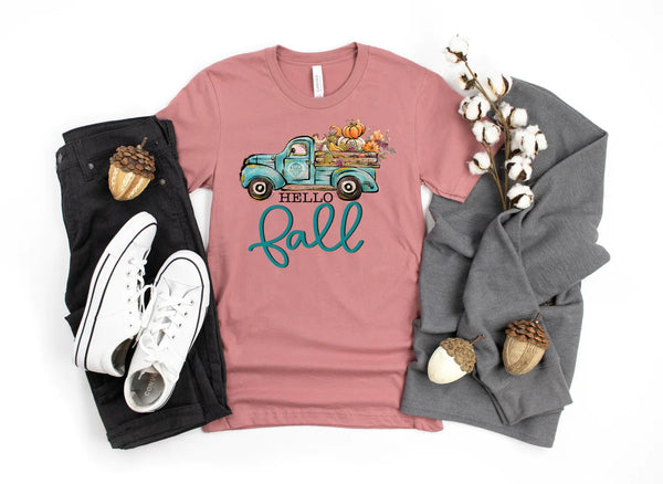 Hello Fall teal truck DTF TRANSFER  2805 DTF TRANSFER