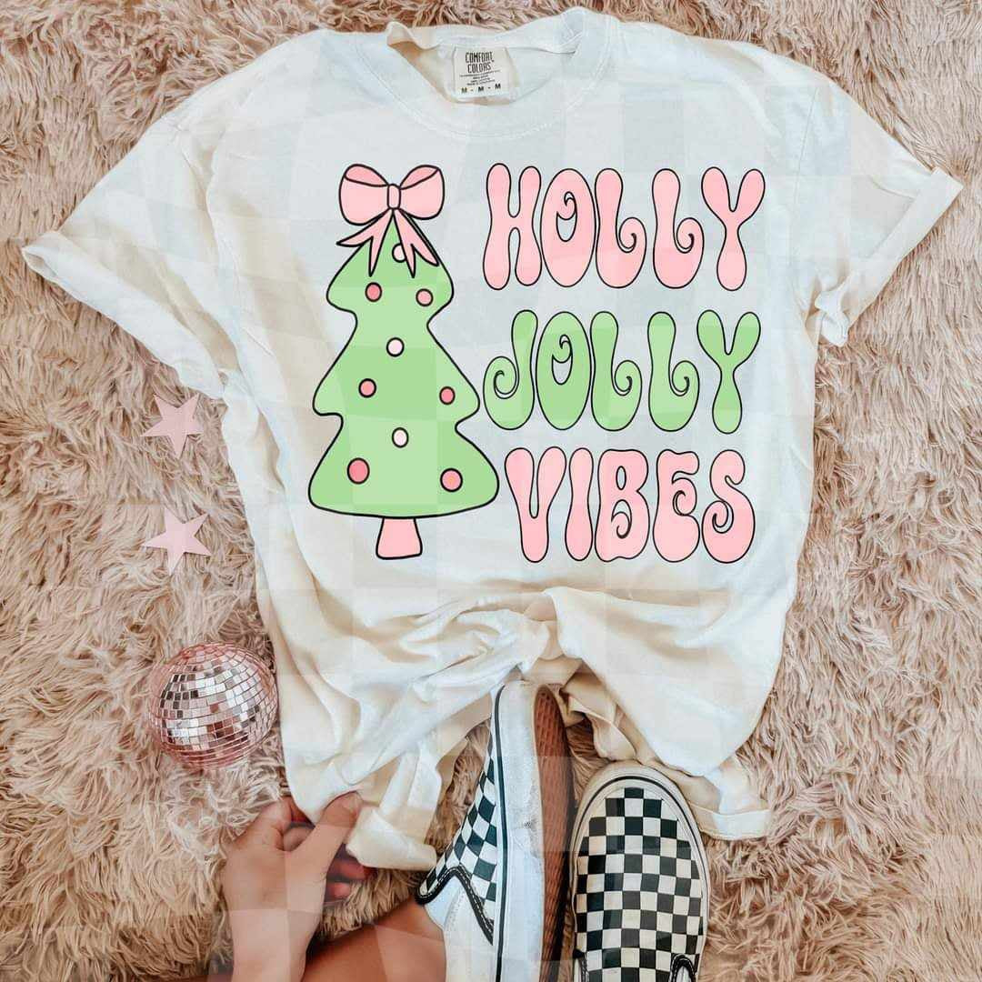 Holly jolly Christmas pink and green (LYTTLE) 65783 DTF transfer