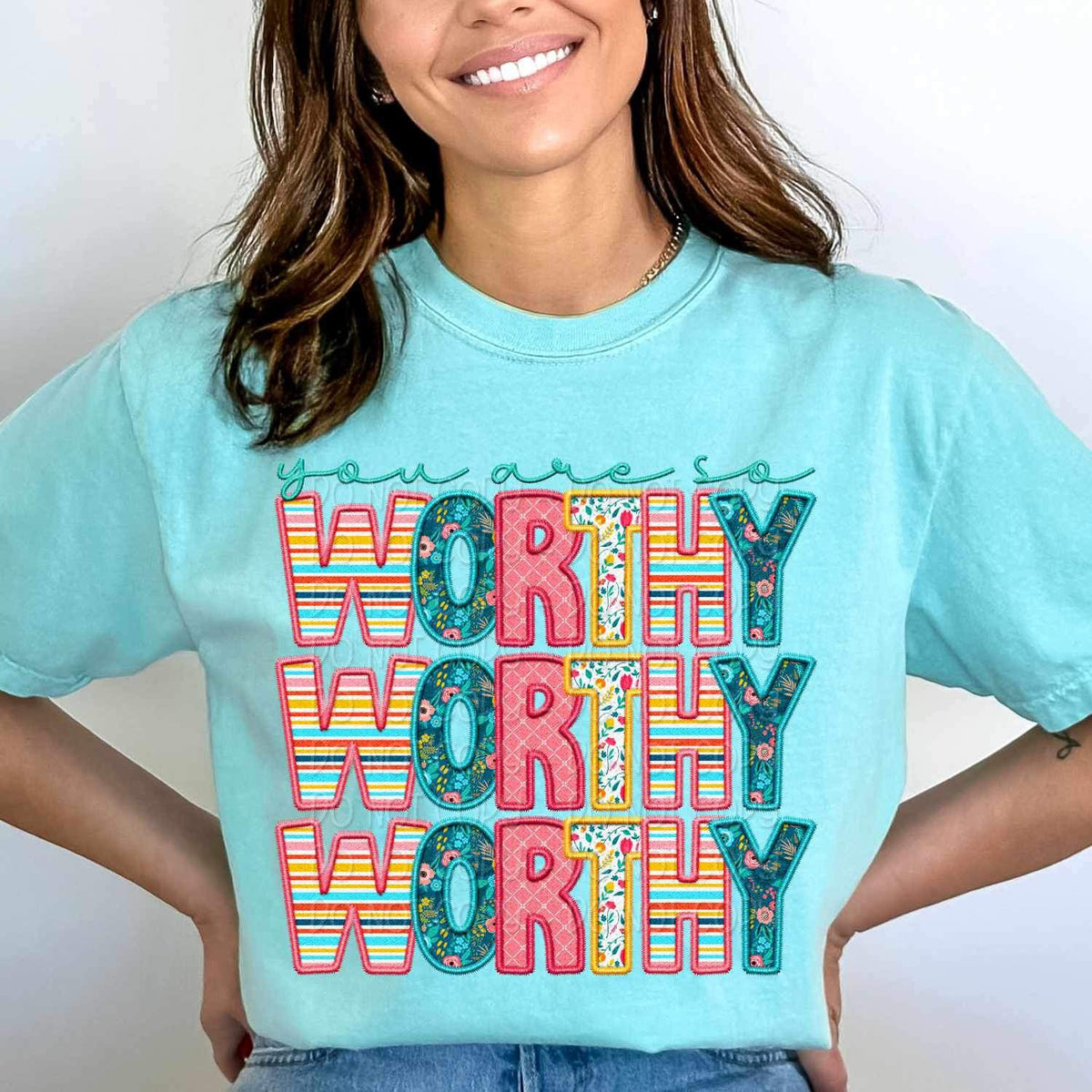 You are worthy stacked spring pattern 24297 DTF transfer