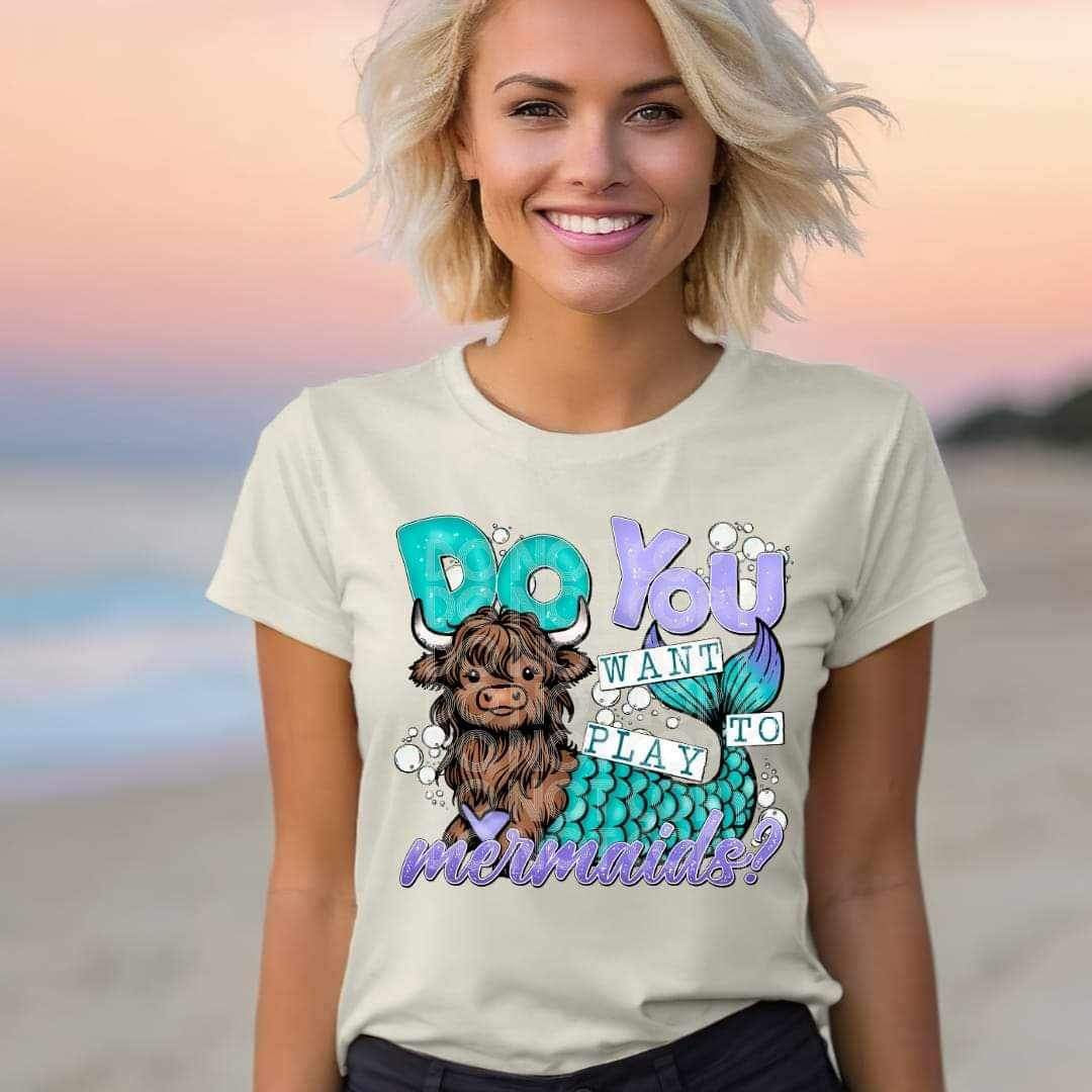 Do you want to play mermaids shaggy cow 24337 DTF transfer