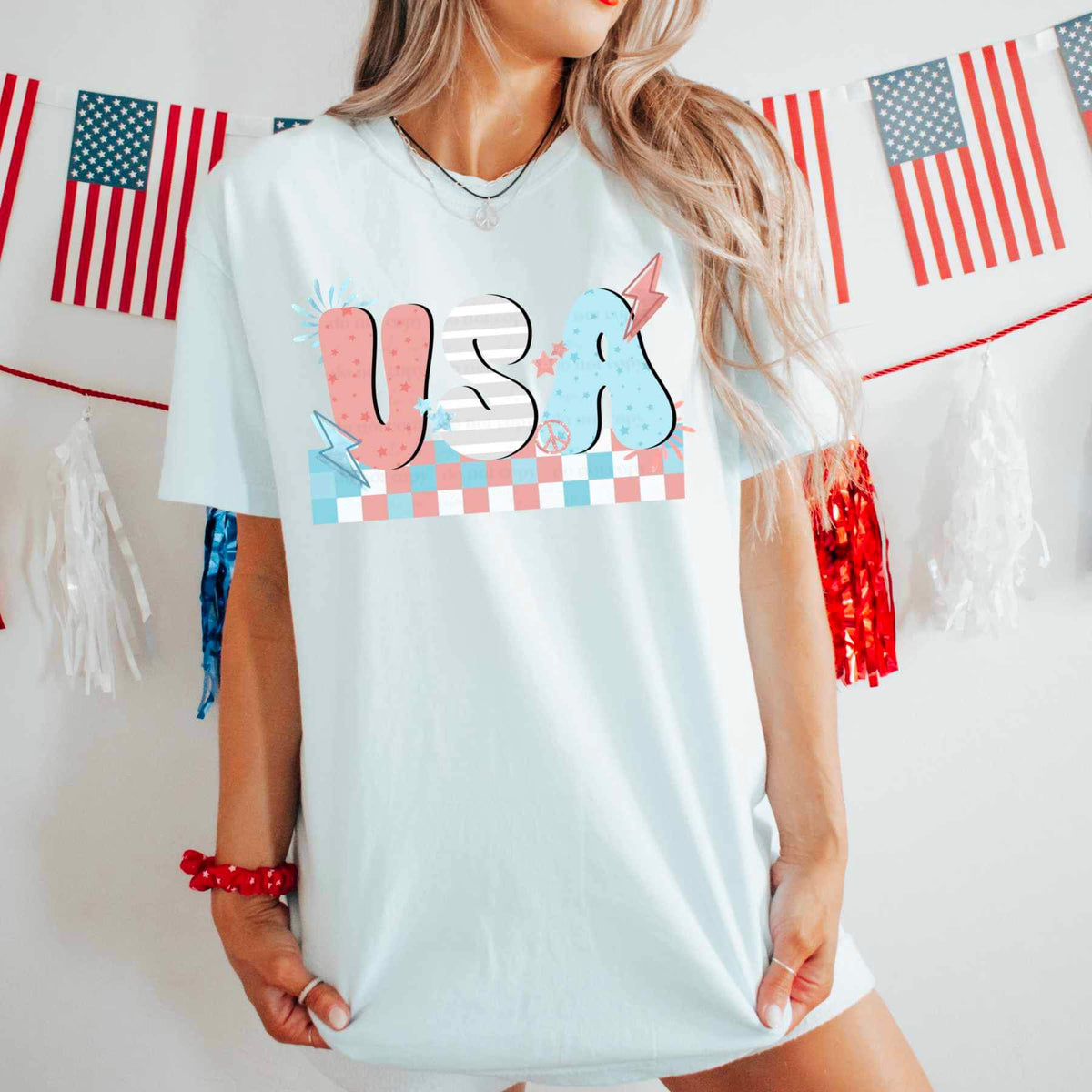 USA pastel red white blue (CSC) 24418 DTF transfer
