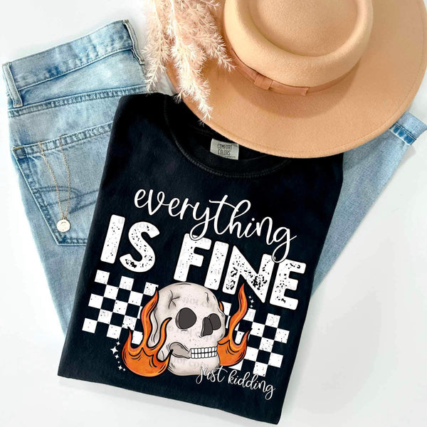 Everything is fine skull with fire white font (CSC) 24380 DTF transfer